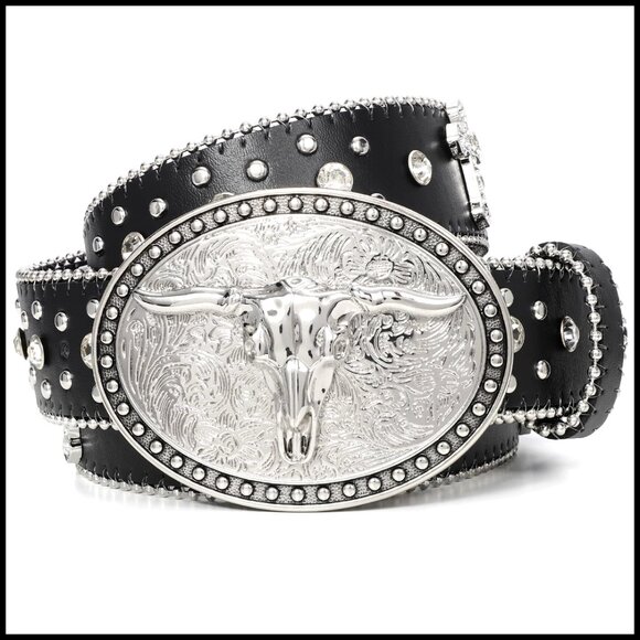 PU Leather Western Punk Rock Belt with Bull Buckle Adjustable Wide Fit main image 6
